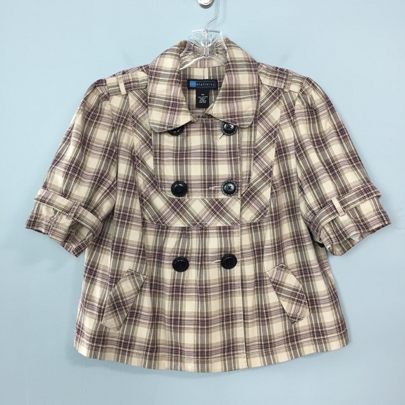 RELATIVITY Plaid Elbow Sleeve Cropped Jacket - Picture 1 of 15